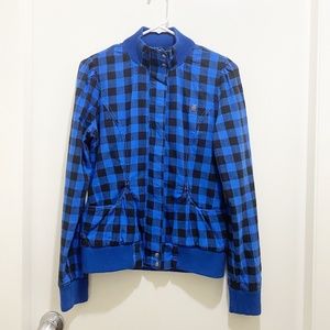 Fenchurch Plaid Long Sleeve Zip Bomber Style Jacket Blue Black S